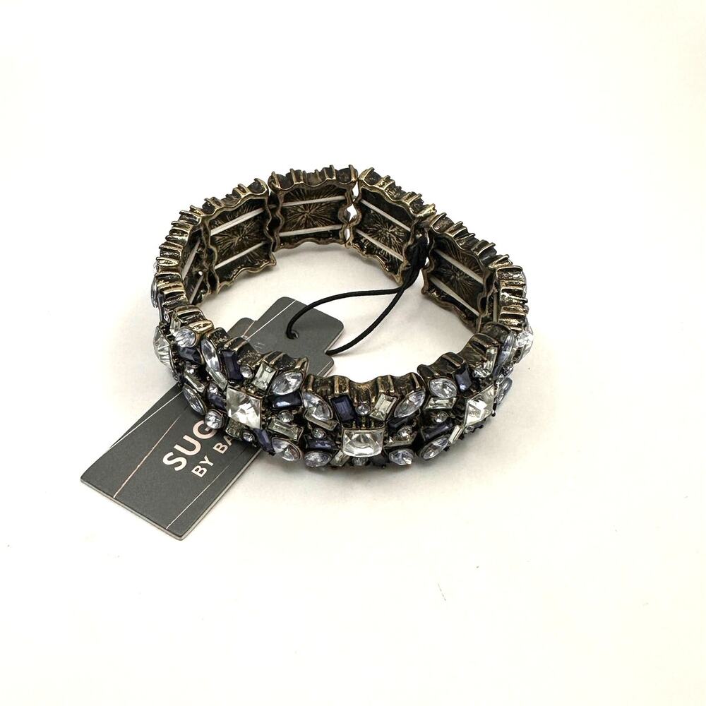 Sugarfix by Baublebar Stretch Bracelet NWT Blue White Gray CZ Rhinestone - Picture 2 of 7